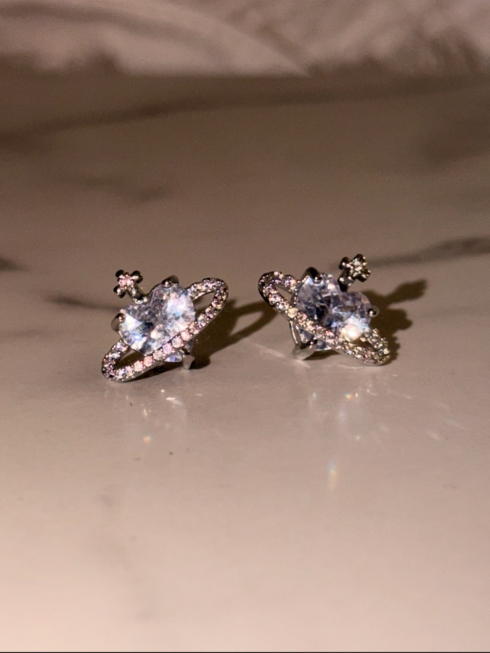 Crystal Planet Halo Stud Earrings - Silver Tone NWOT